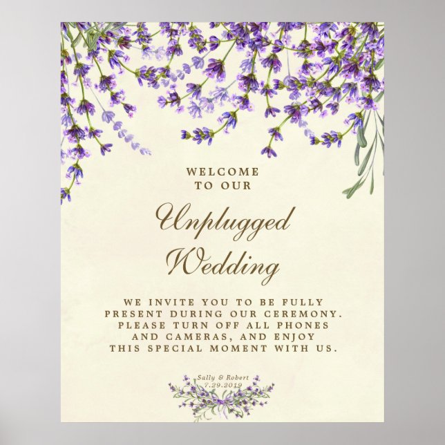 Poster mariage débranché Lavender violet fleuri (Devant)