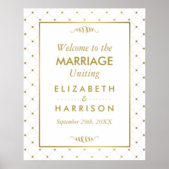 Poster Mariage d'effet blanc et or moderne Accueil (Devant)