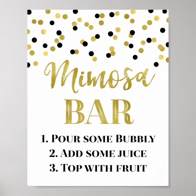 Poster Mariage des signes Black Gold Confetti Mimosa Bar (Devant)