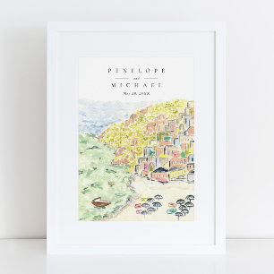 Poster Mariage Destination Positano Italie Aquarelle