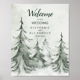 Poster Mariage d'hiver aux sapins à l'aquarelle