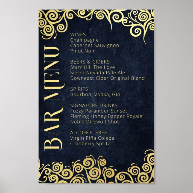 Poster Mariage D'Hiver Luxury Marine Bleu Et Or (Devant)