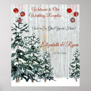 Poster Mariage d'hiver Pins Arbres neige Étoiles étincela