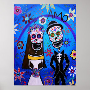 Poster Mariage Dia de los Muertos Couple