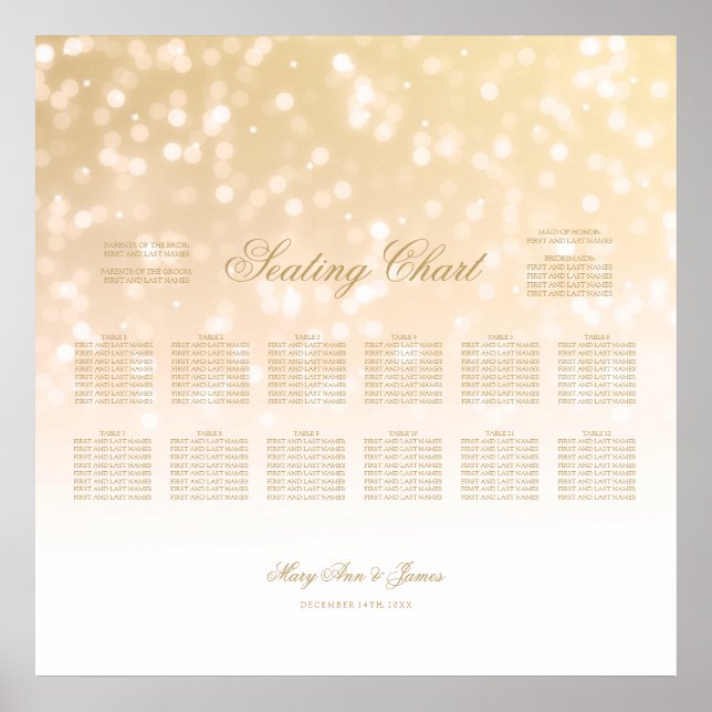 Poster Mariage Diagramme de siège Gold Bokeh Éclairage (Devant)