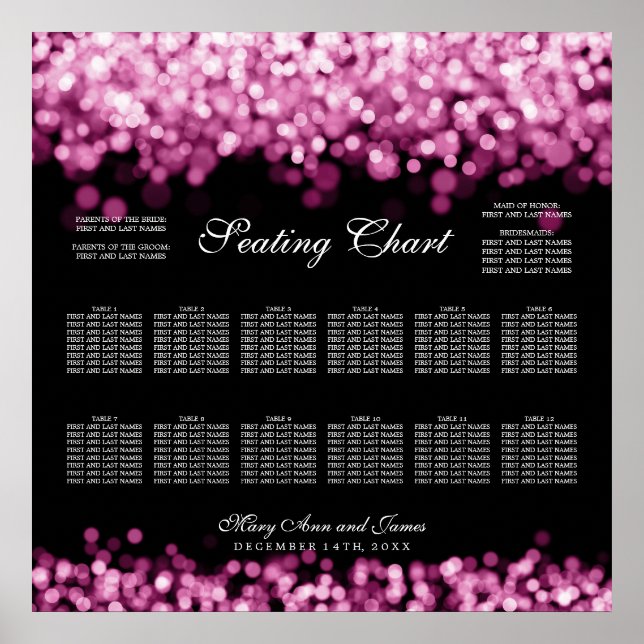 Poster Mariage Diagramme de siège Lumières roses (Devant)