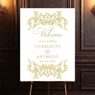 Poster Mariage d'or à cadre Floral victorien Bienvenue