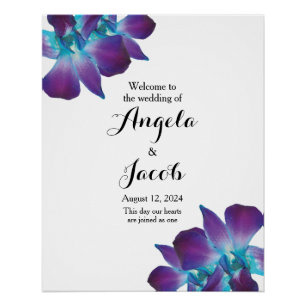 Poster Mariage d'orchidée bleu Dendrobium Bienvenue