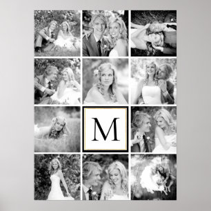 Poster Mariage douze photo collage et monogramme