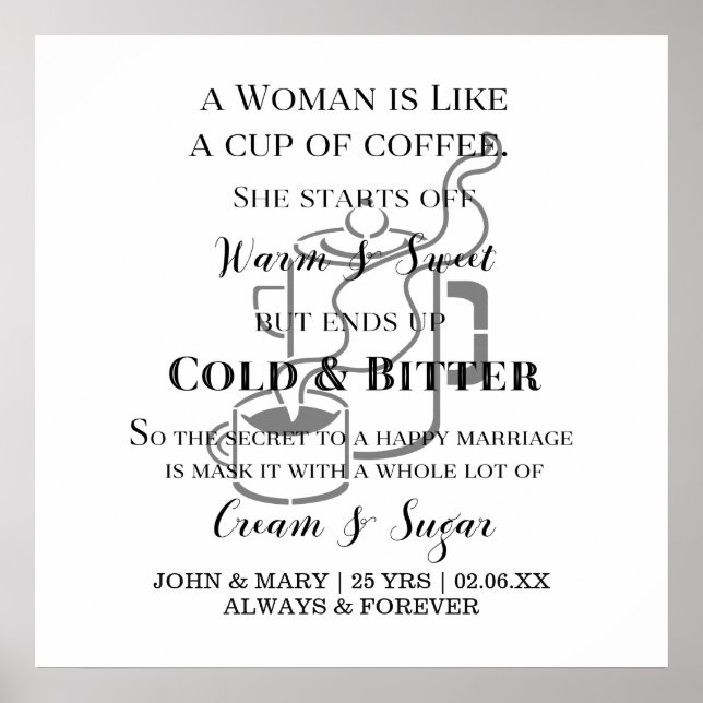 Poster Mariage Drôle Comme Anniversaire Du Café Avec Des  (Devant)
