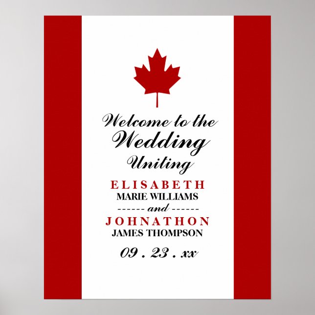Poster Mariage du drapeau canadien Bienvenue (Devant)