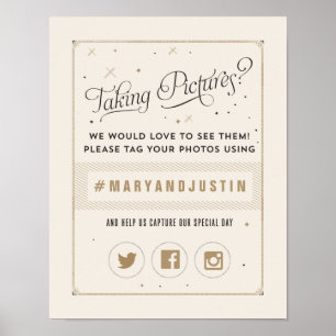 Poster Mariage du hashtag noir et or