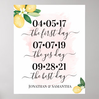 Poster Mariage du jour meilleur Date Oui Jour Citron rose