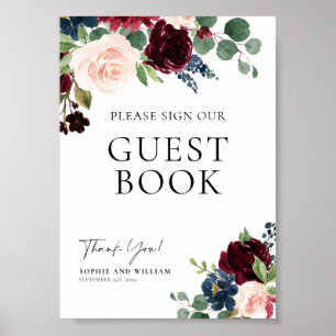 Poster Mariage du livre d'hôtes Boho Floral Bourgogne