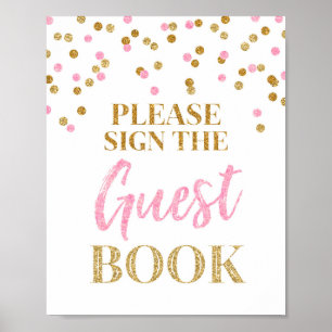 Poster Mariage du livre d'hôtes Signé or rose Confetti