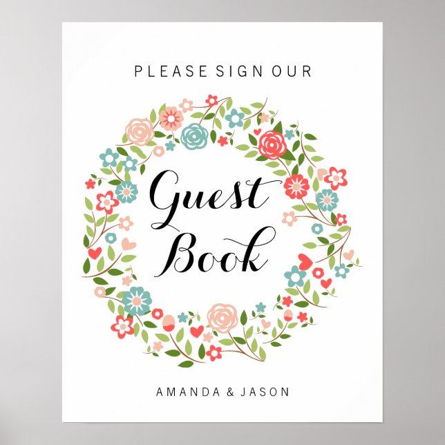 Poster Mariage du livre d'invité | Floral | bothanique (Devant)
