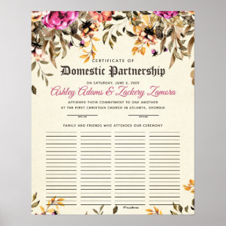 Poster Mariage du livre d'invités de partenariat domestiq