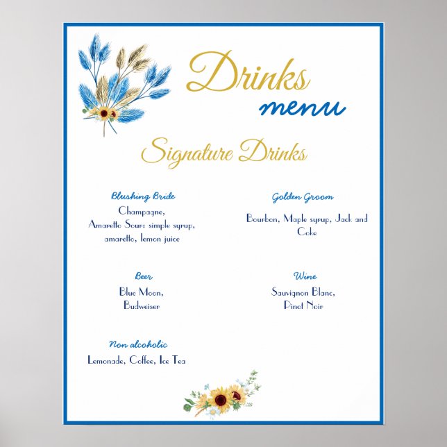 Poster Mariage du menu Boissons (Devant)