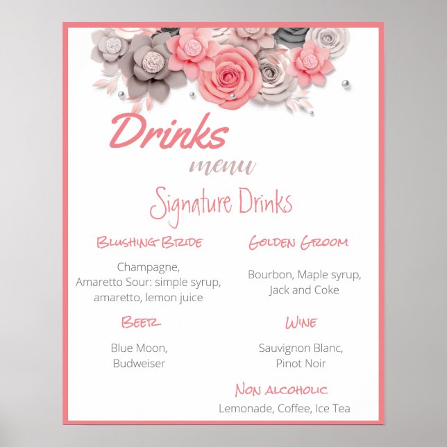 Poster Mariage du menu Boissons (Devant)