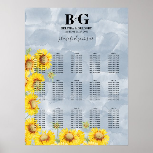 Poster Mariage Dusty Blue Sunflowers (Devant)