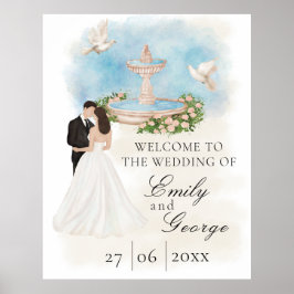Poster Mariage élégant avec mariée et mariée Foutain