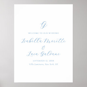 Poster Mariage élégant bleu et blanc de style côtier chic
