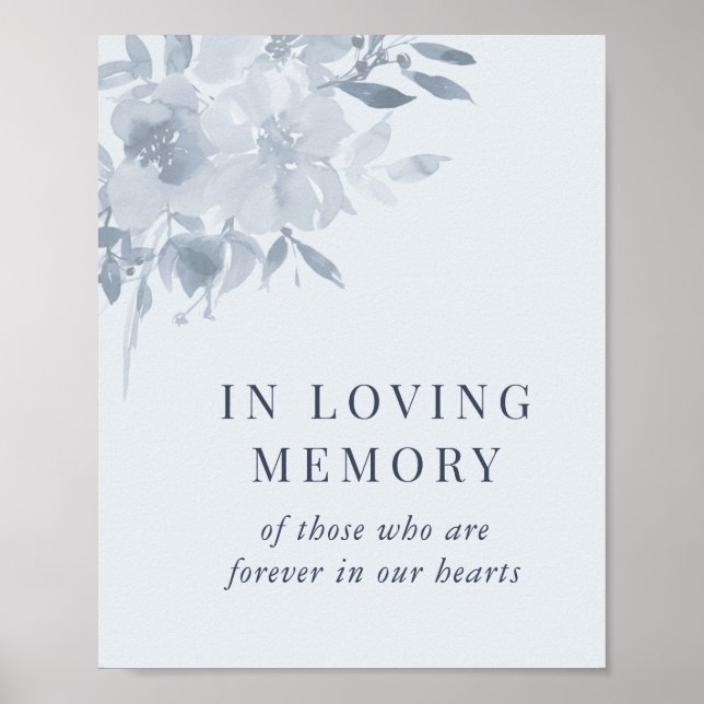 Poster Mariage Élégant Fleur Bleu Poussiéreux En Souvenir (Devant)