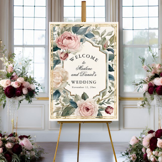 Poster Mariage élégant Pony Floral Rose et Or Français (Créateur téléchargé)