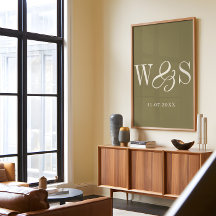 Mariage élégant vert olive initiales couple