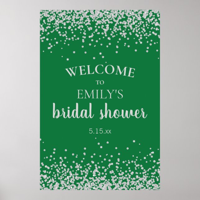Poster Mariage Émeraude Vert Confetti Argent Fête de Mari (Devant)