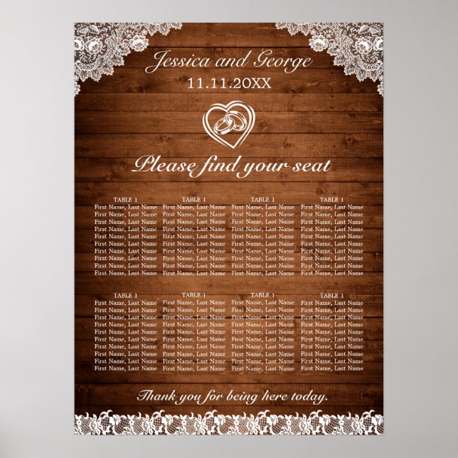 Poster Mariage en bois rustique et dentelle blanche (Devant)