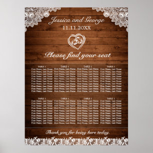 Poster Mariage en bois rustique et dentelle blanche