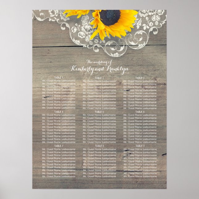 Poster Mariage en dentelle de tournesol rustique (Devant)