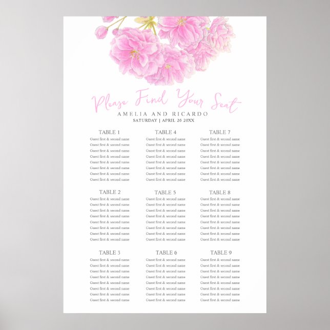 Poster mariage en fleurs de printemps rose (Devant)