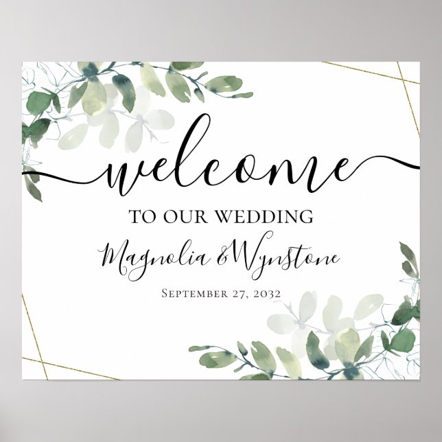 Poster Mariage Eucalyptus Gold Parties scintillant Bienve (Devant)