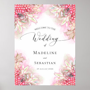 Poster Mariage exotique aux ananas roses