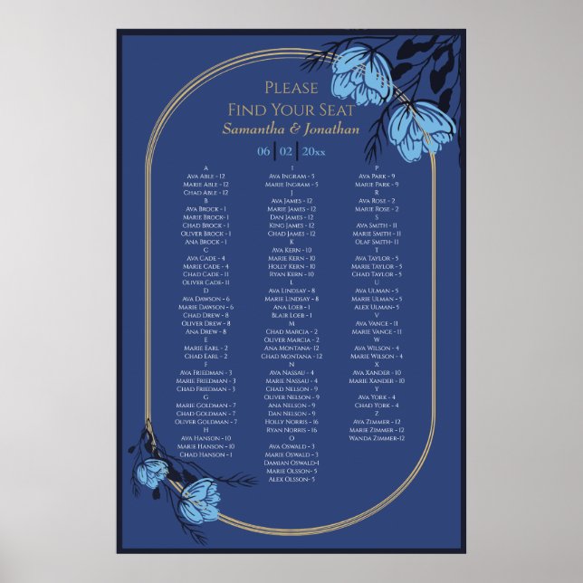 Poster Mariage Fleur Bleu Faisant (Devant)