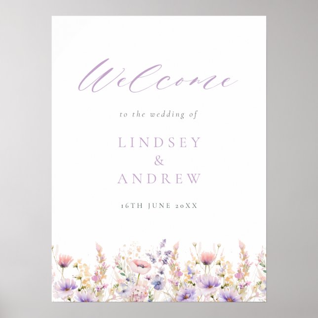 Poster Mariage Fleur sauvage Lilac Bienvenue (Devant)