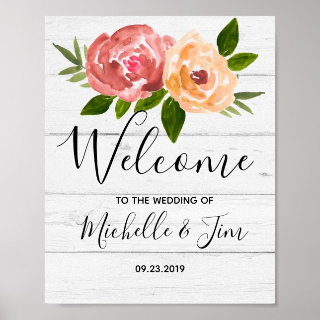 Poster Mariage fleuri en bois rustique (Devant)