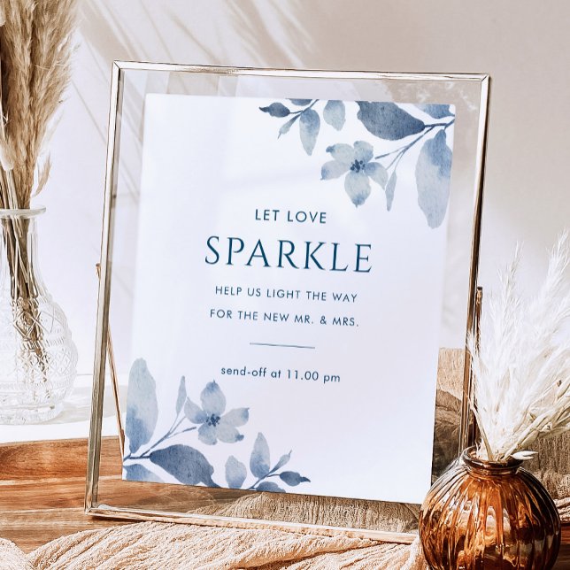 Poster Mariage floral bleu foncé Sparkler Envoyer Désacti (Créateur téléchargé)