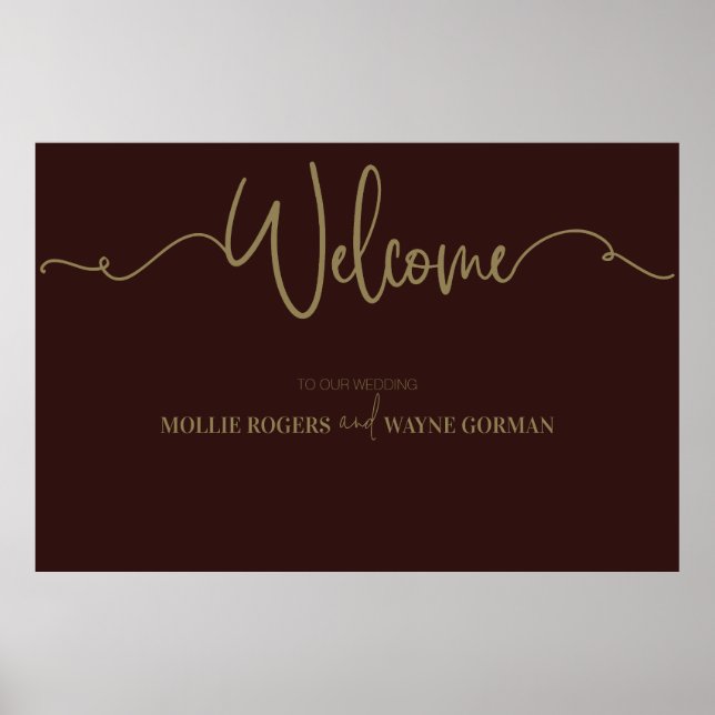 Poster Mariage Floral Bourgogne Bienvenue Imprimer (Devant)