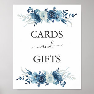 Poster Mariage floral couleur aquarelle bleue Cartes & Ca