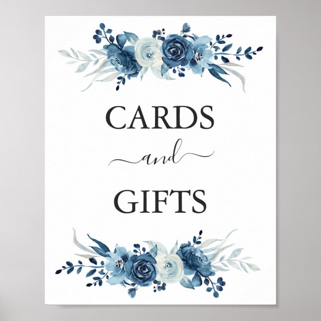 Poster Mariage floral couleur aquarelle bleue Cartes & Ca (Devant)