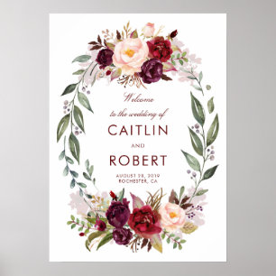 Poster Mariage floral de Bourgogne Bienvenue