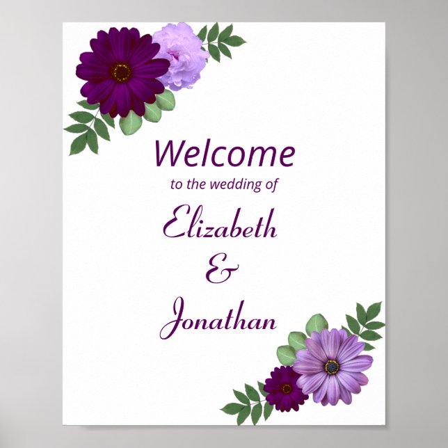 Poster Mariage floral de pivoine violette (Devant)
