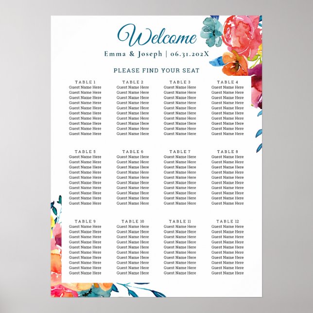 Poster Mariage floral d'été lumineux (Devant)