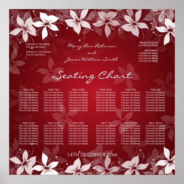 Poster Mariage floral Diagramme de siège Exotique Fleurs  (Devant)