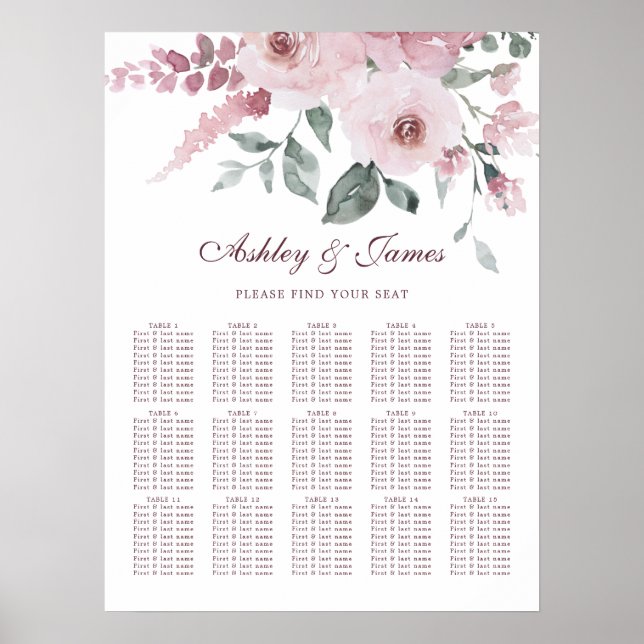 Poster Mariage Floral Dusty Rose Rose (Devant)