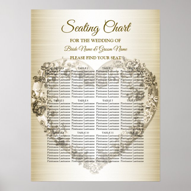 Poster Mariage Floral Golden Ornate Heart Frame Élégant (Devant)