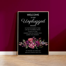 Poster Mariage floral noir violet sans bouchon